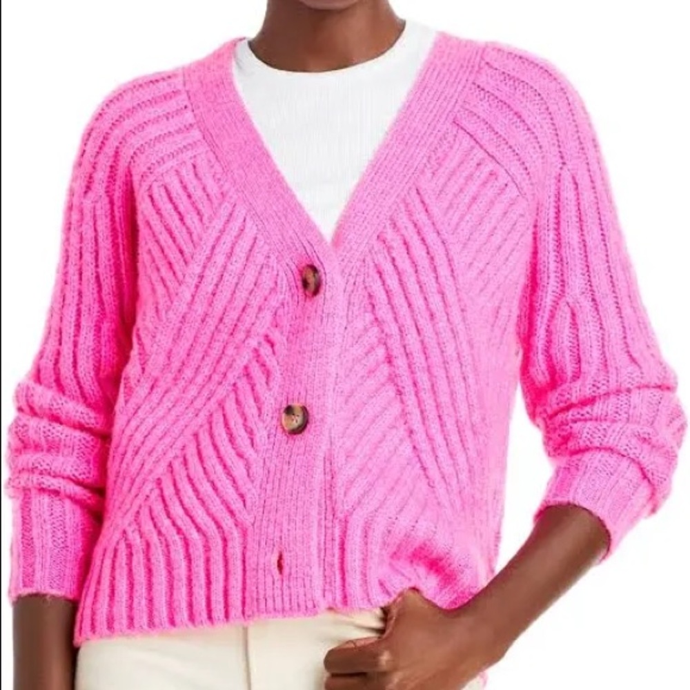 AQUA hot pink ribbed cardigan
